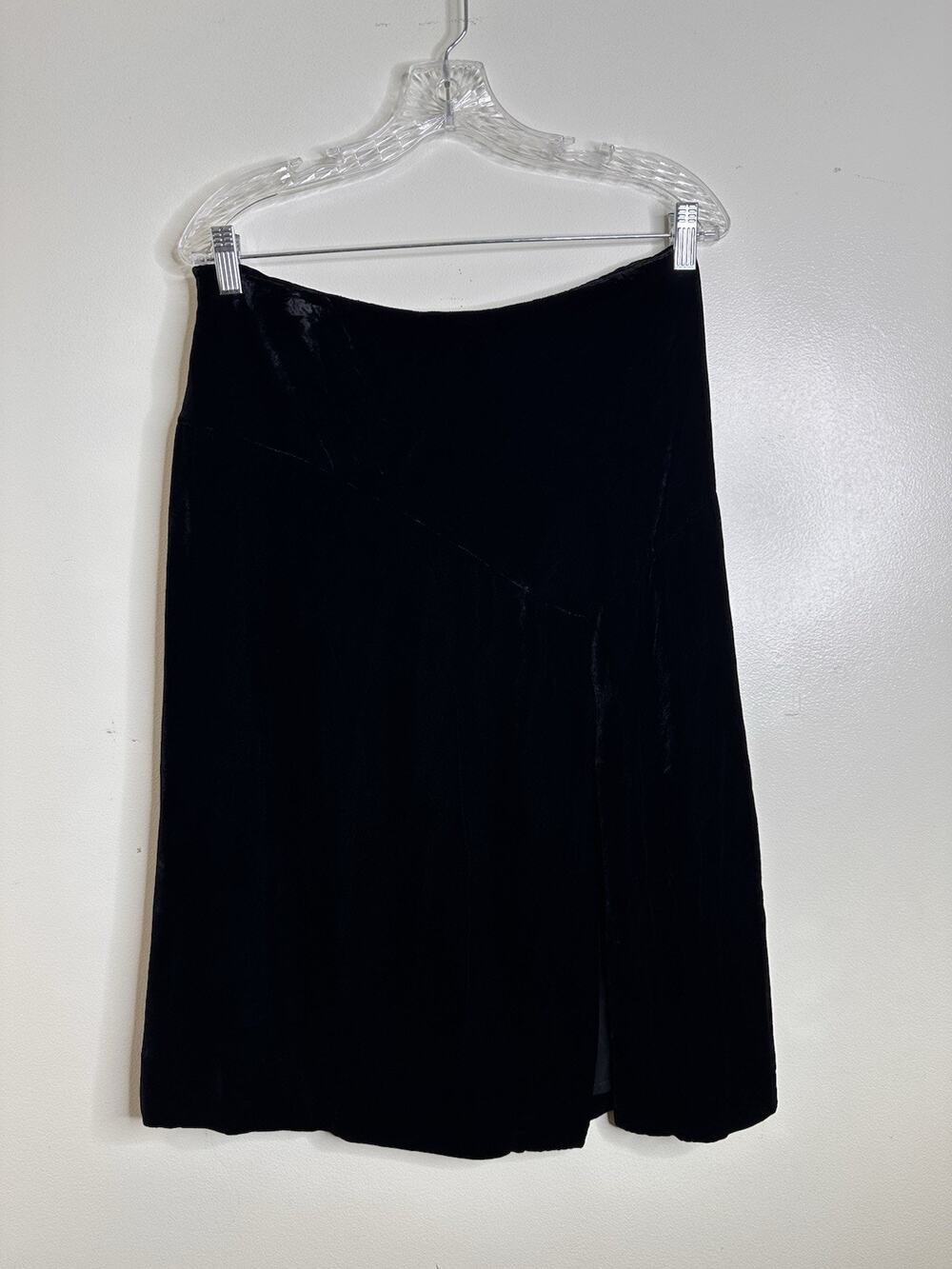 Donna Karan Signature Sz 10 NEW $595 Black Silk Blend Velvet MIdi Skirt Slit